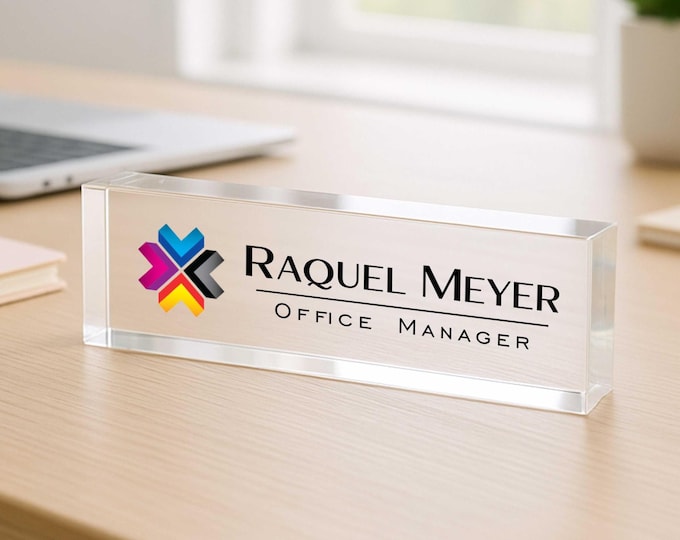 Customized Clear Acrylic Desk Name Plate Block with Personalized Logo - Professional Office Decor