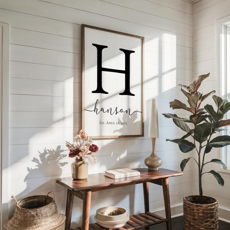 Framed monogram art on a wall