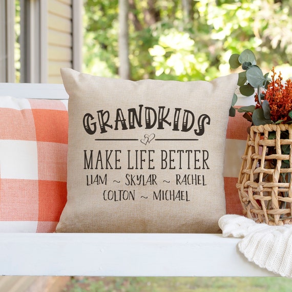 Personalized Grandkids Names Pillow Cover With Custom Names the