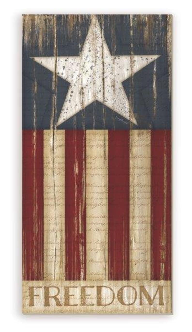 Freedom American Flag Farmhouse Style Wall Decor Sign - Available In Four Sizes Unframed