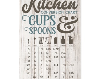 Kitchen Conversion Chart Farmhouse Style Wood Wall Decor Sign 8x12