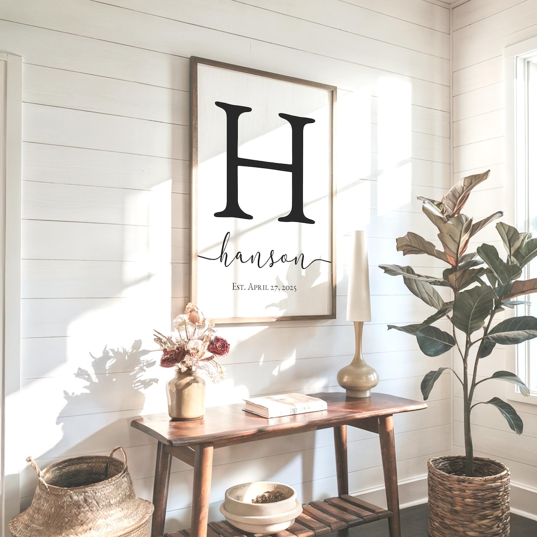 Personalized Family Name Sign, Custom Last Name Sign, Wedding Gift, Established Sign, Farmhouse Wall Decor, Housewarming Gift - 20" x 30" inches, White w/black frame