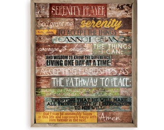 Serenity Prayer Rustic Plank Farmhouse Style Wood Wall Decor Sign