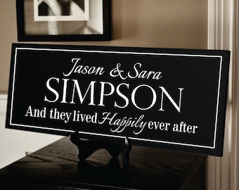Personalized And They Lived Happily Ever After Carved Wood Family Name Sign With Established Date