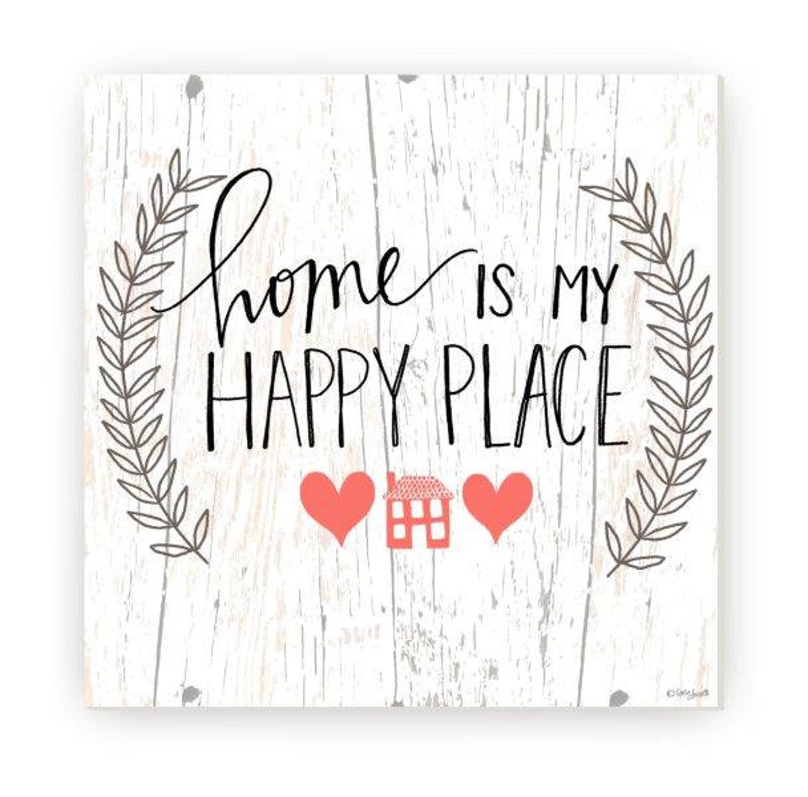 Home Is My Happy Place Rustic Wood Farmhouse Wall Sign 12x12 Etsy