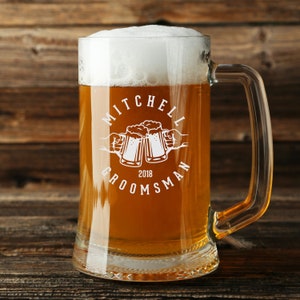 Personalized Engraved 16 Ounce Glass Beer Mug Cheers Design (Sold Individually)
