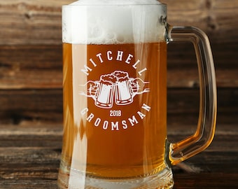 Personalized Engraved 16 Ounce Glass Beer Mug Cheers Design (Sold Individually)