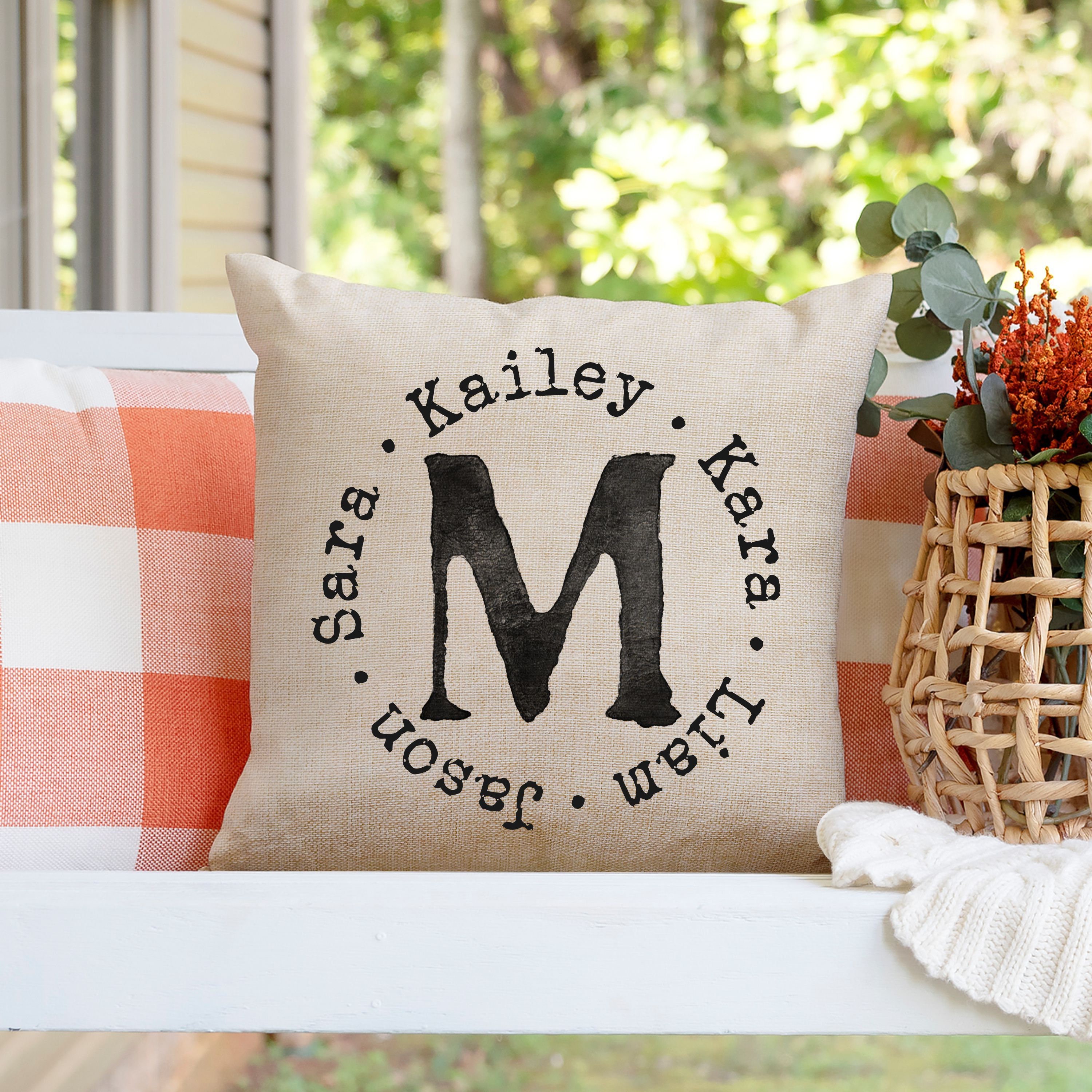 monogram accent pillow