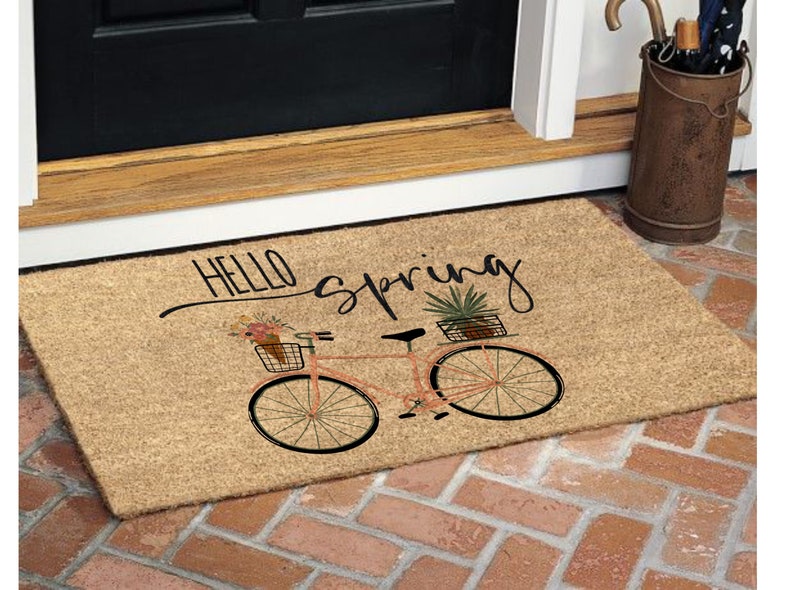 Hello Spring Bicycle Coir Coconut Husk Doormat 18x30 or 24x36 image 2