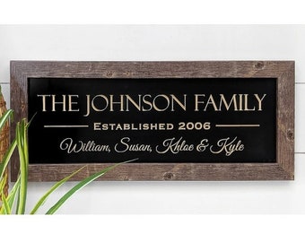 Personalized Carved Wood Family Name Sign Framed With Established Date 10x22