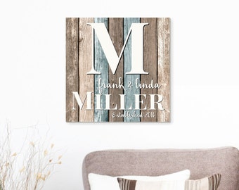 Personalized Printed Wood Family Name Sign With Established Date And Monogram 16x16