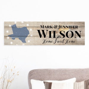 Personalized Printed Wood Family Name Sign With Home Sweet Home And State Shape 7x24 image 1