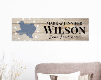 Personalized Printed Wood Family Name Sign With Home Sweet Home And State Shape 7x24