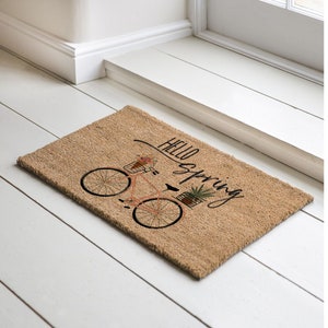 Hello Spring Bicycle Coir Coconut Husk Doormat 18x30 or 24x36 image 4