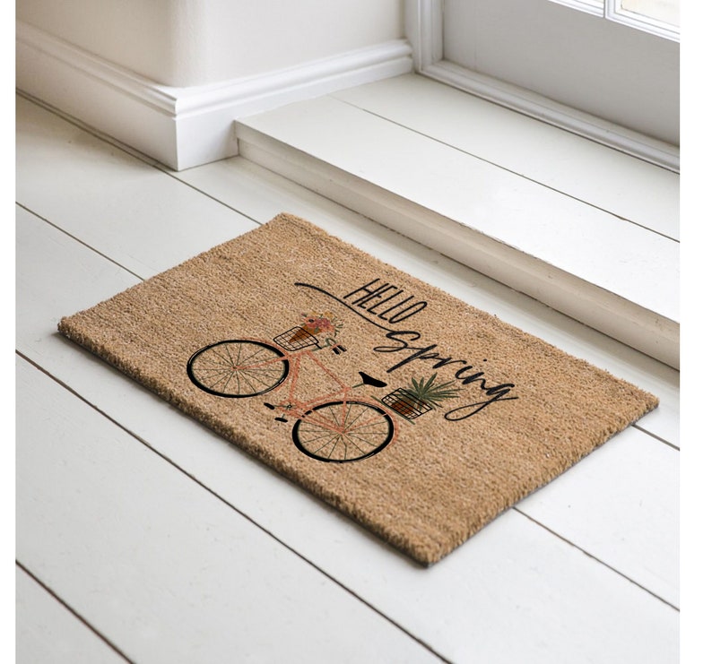 Hello Spring Bicycle Coir Coconut Husk Doormat 18x30 or 24x36 image 4