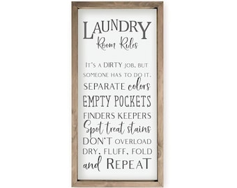 Laundry Room Rules Farmhouse Style Wood Wall Decor Sign