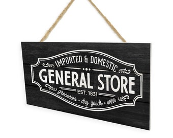 General Store (Black) Wooden Plank Hanging Wall Decor Sign Black Style 5x10