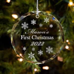 Personalized First Christmas Crystal Ornament 3&quot;