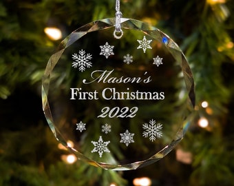 Personalized First Christmas Crystal Ornament 3"