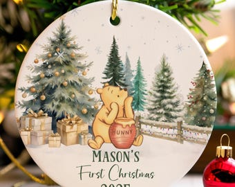 Personalized Baby’s First Christmas Ornament 2025 – A. A. Milne’s Winnie-the-Pooh Ceramic Keepsake with Gift Box