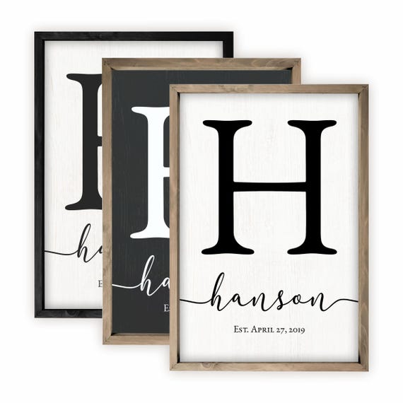 Personalized Family Name Sign, Custom Canvas Monogram, Framed Last Name Wall Decor