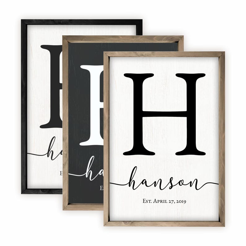 Personalized Family Name Sign, Custom Canvas Monogram, Framed Last Name Wall Decor image 1
