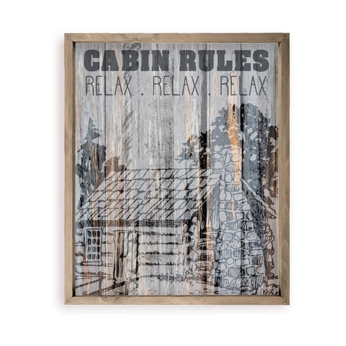 Cabin Rules Farmhouse Style Wood Wall Decor Sign Etsy