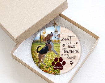 Your Paws Left Pawprints On Our Hearts Personalized Pet Memorial Ornament 3 Inch Ceramic Christmas Ornament With Gift Box