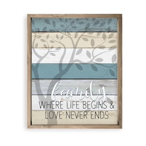 Family Where Life Begins And Love Never Ends Farmhouse Style Wood Wall Decor Sign