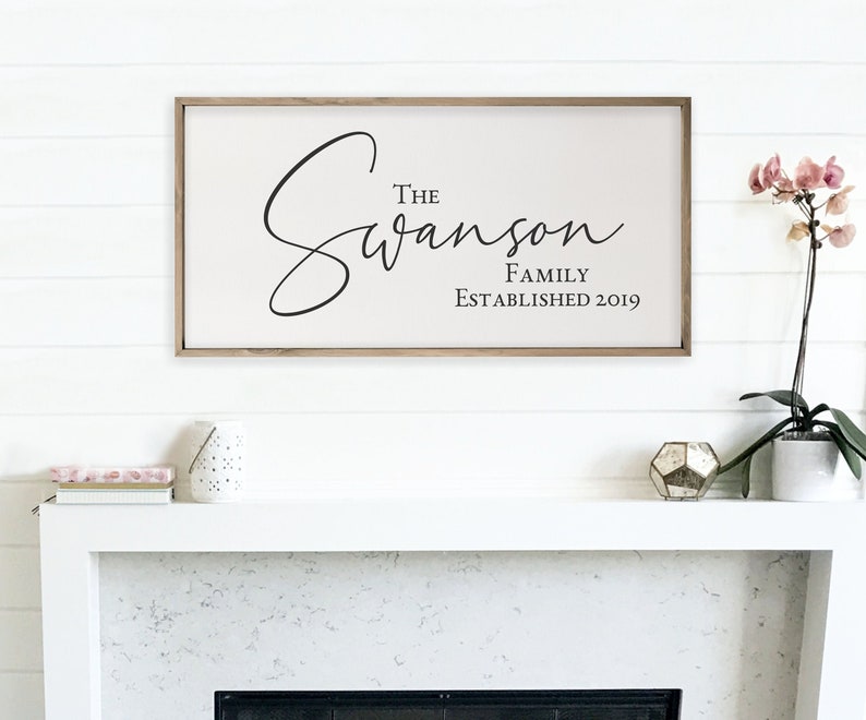 Personalized Printed Wood Family Name Sign With Established Date Brown Frame