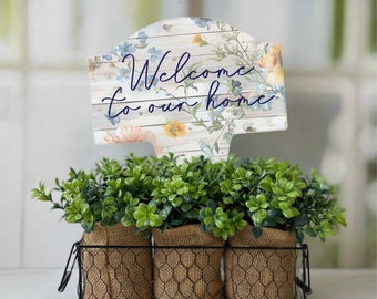 Welcome To Our Home Pastel Floral Spring Design Aluminum Yard Sign 10x14