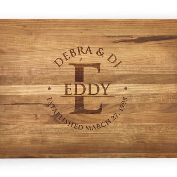 Personalized Laser Engraved Butcher Block Cutting Board With Circle Monogram 11x15x1.5