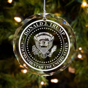 Donald Trump 47th President of the United States Crystal Christmas Ornament with Presidential Seal –  Comes in Cushioned Gift Box