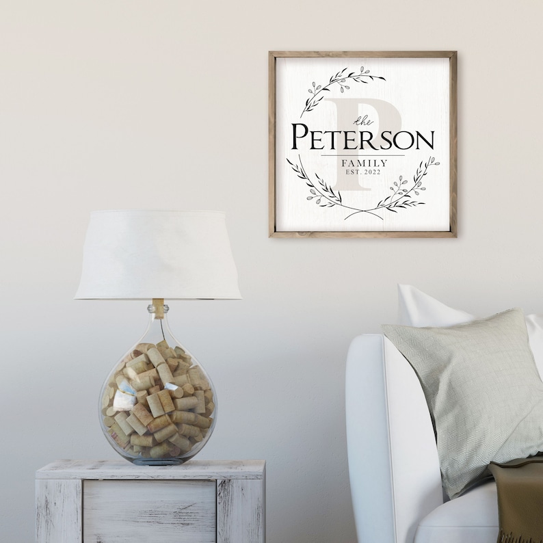 Personalized Printed Wood Family Name Sign With Monogram Initial Framed image 4