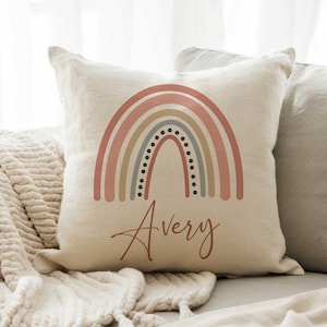 Personalized Boho Rainbow Pillow Cover With Custom Name Unique and Colorful Cushion Case for ...