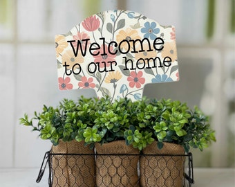 Welcome To Our Home Bright Floral Spring Design Aluminum Yard Sign 10x14