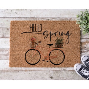 Hello Spring Bicycle Coir Coconut Husk Doormat 18x30 or 24x36 image 3