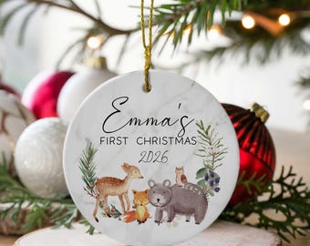 First Christmas Woodland Creatures 3 Inch Ceramic Christmas Ornament With Gift Box