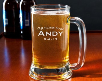 Personalized Engraved 16 Ounce Glass Beer Mug (Sold Individually)
