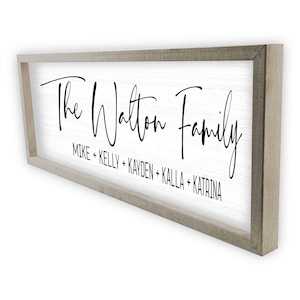 A personalized family frame with custom wooden name signs. Perfect for farmhouse wood signs and personalized family name signs. Great for last name signs, established signs, and rustic family name signs.
