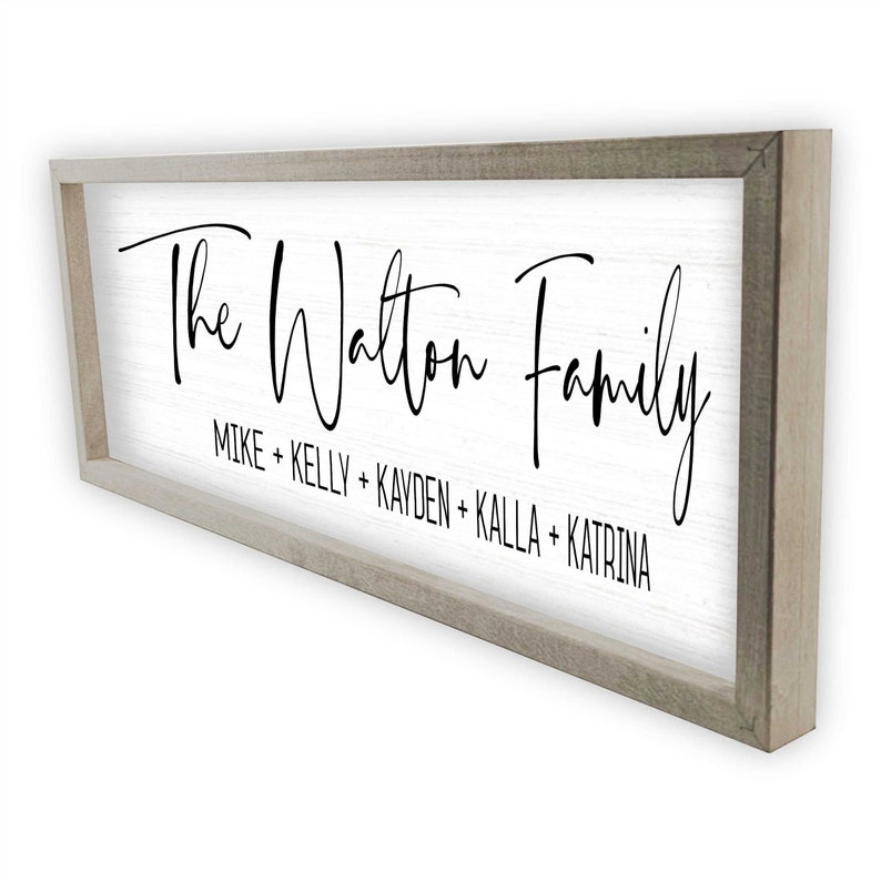 A personalized family frame with custom wooden name signs. Perfect for farmhouse wood signs and personalized family name signs. Great for last name signs, established signs, and rustic family name signs.