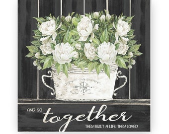 And So Together They Built A Life They Loved Floral Pot Farmhouse Style Wood Wall Decor Sign