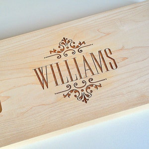 Personalized Laser Engraved Cutting Board With Scroll Design image 1