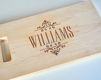 Personalized Laser Engraved Cutting Board With Scroll Design
