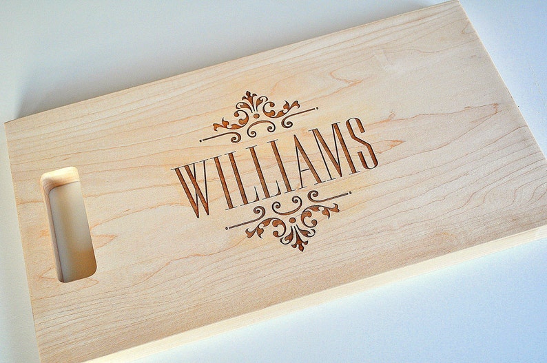 Personalized Laser Engraved Cutting Board With Scroll Design image 1