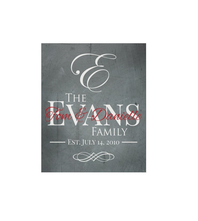 Personalized Printed Wood Family Name Sign With Established Date And Monogram Initial 16x20 image 1