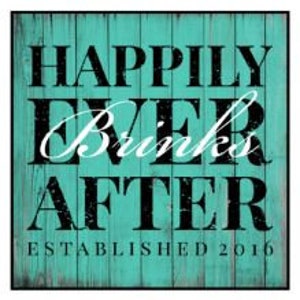 Personalized Printed Wood Family Name Sign With Happily Ever After Design 12x12 Green