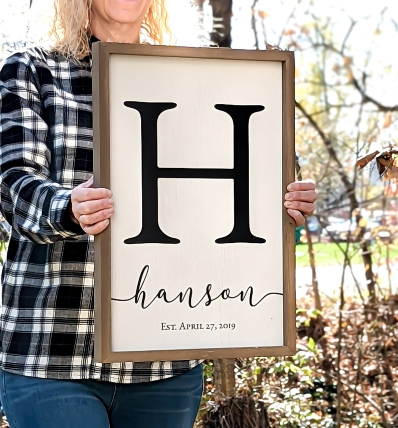 Personalized Printed Wood Monogram Family Name Sign With Established Date Framed image 3