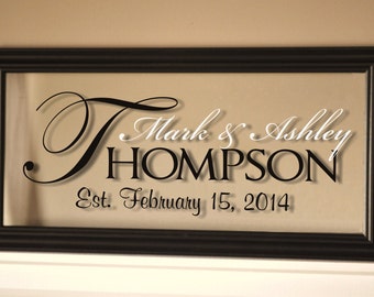 Personalized Glass Family Name Sign With Established Date 11x21