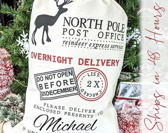 Personalized North Pole Mail Express Delivery Bag | Custom Santa Sack Gift Bag | Choose Your Design